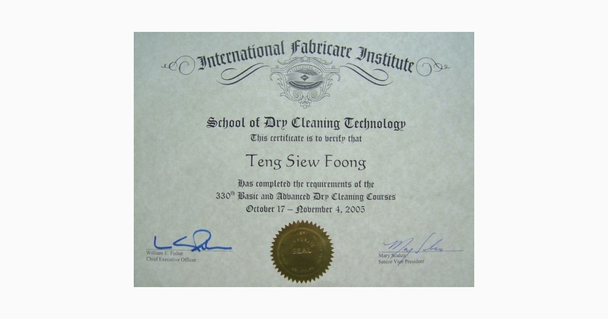 DryCleaning & Laundry Institute USA Certificate